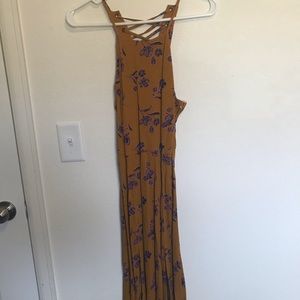 Yellow/blue leaf midi dress